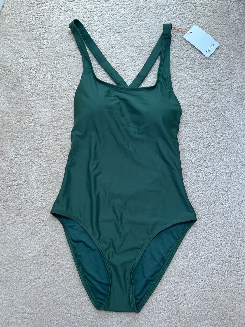 NEW Quince Italian Cross-Back One-Piece Swimsuit Palm Green Bathingsuit Women' S